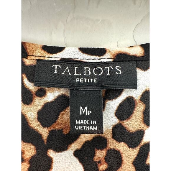 TALBOTS | Petite Animal Print Silky Keyhole Ruched Short Sleeve Top | Medium - Picture 5 of 6